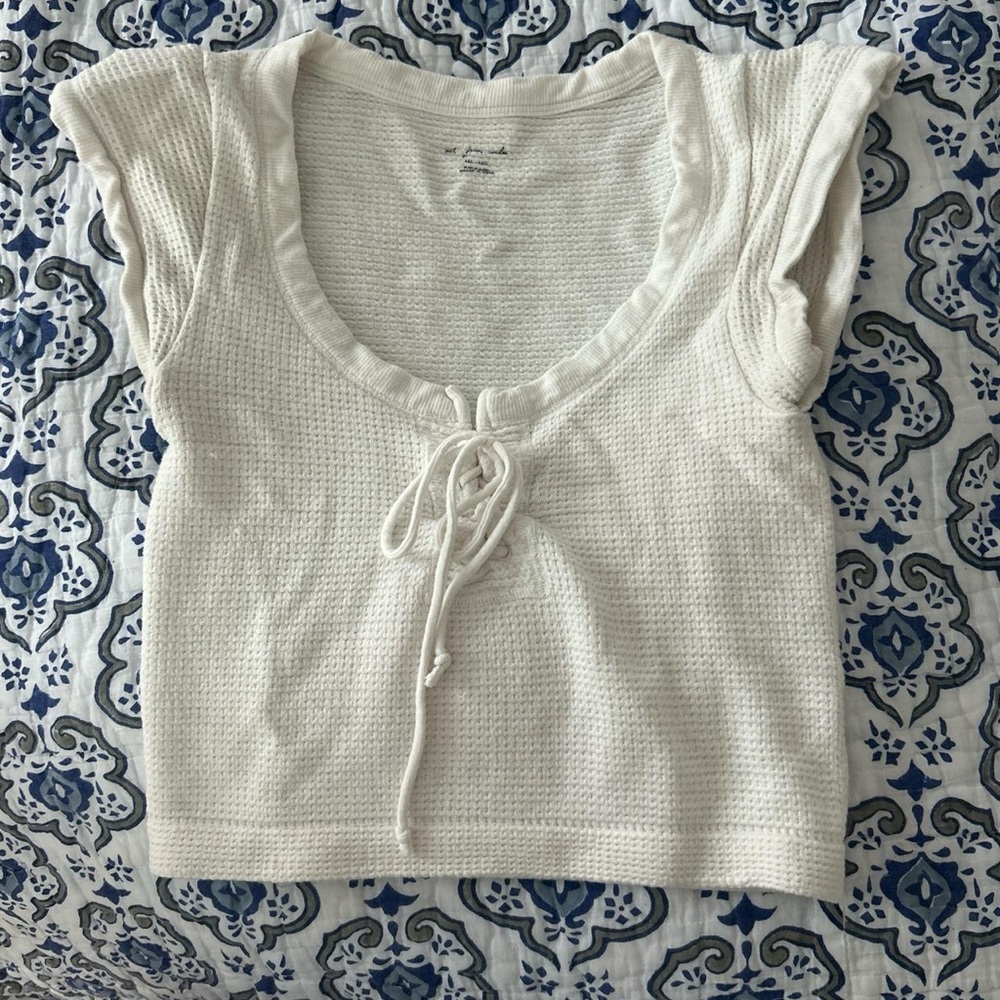 Urban Outfitters Cream Lace-Up Blouse